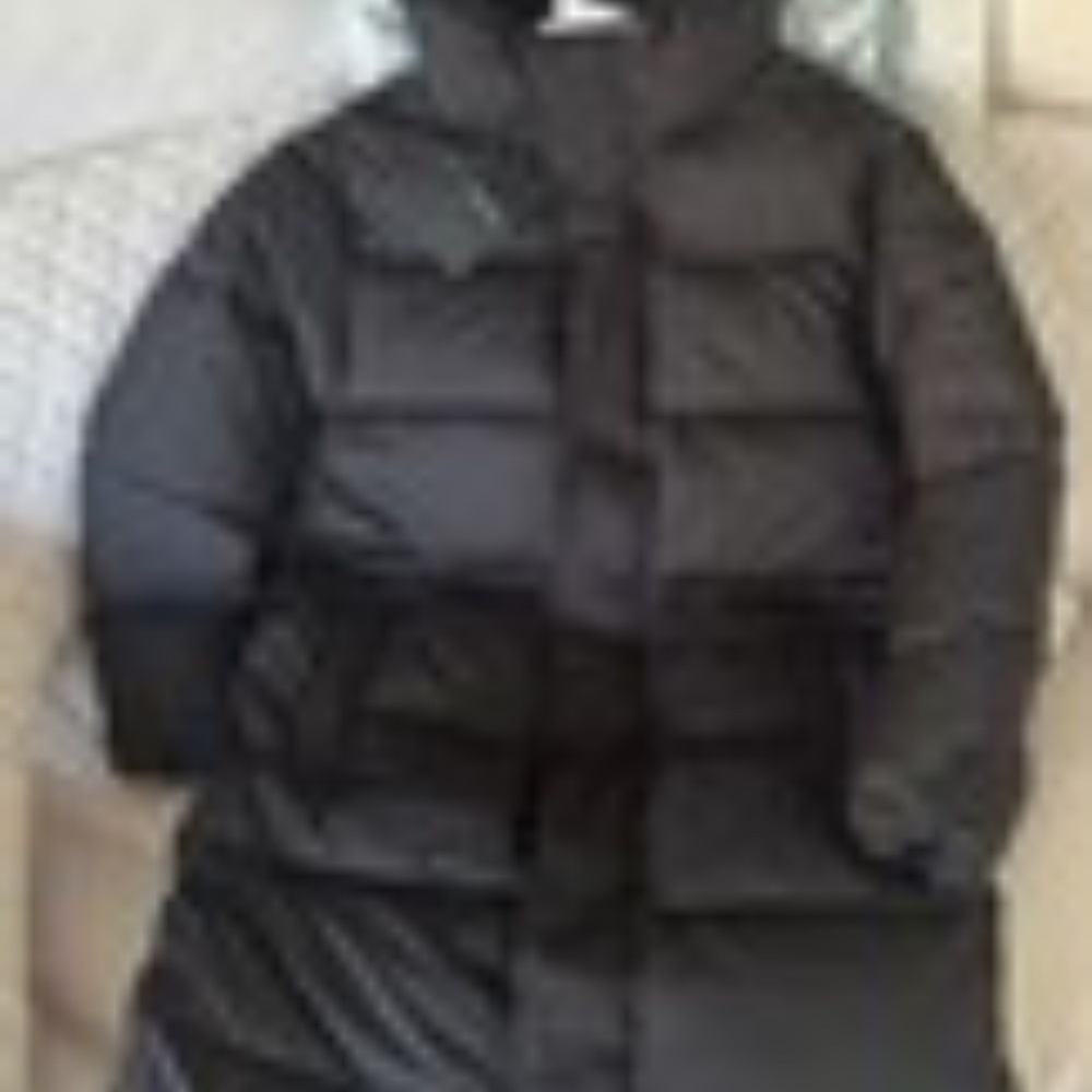 Fabletics Longline Puffer Jacket Black Hooded Coat XS - Picture 2 of 5
